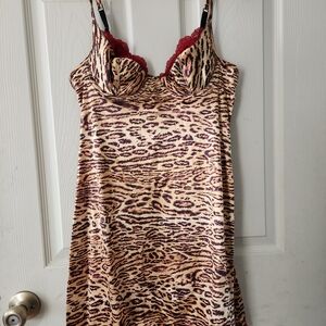 Frederick's of Hollywood Leopard Print Chemise with Burgundy Lace